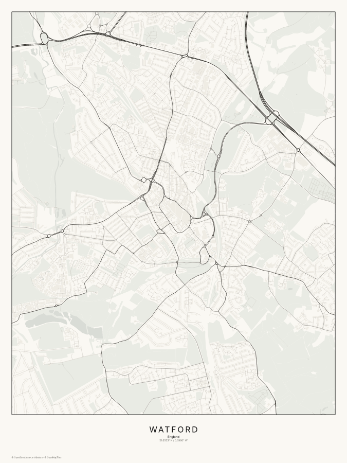Watford map poster, classic style
