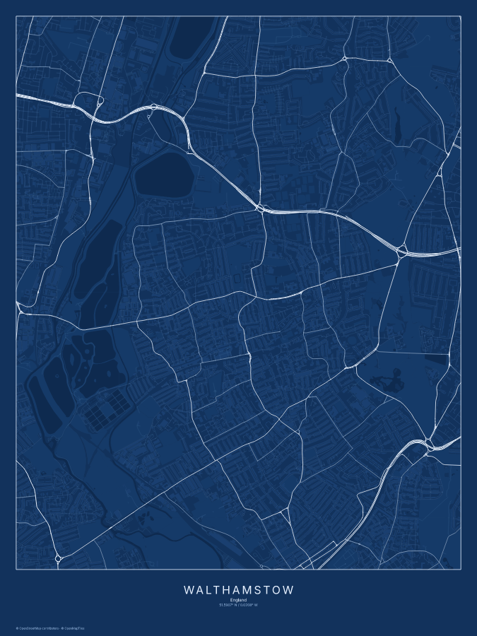 Walthamstow map poster, blueprint style