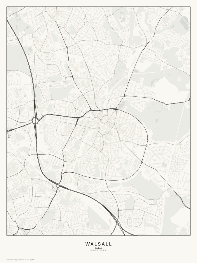 Walsall map poster, classic style