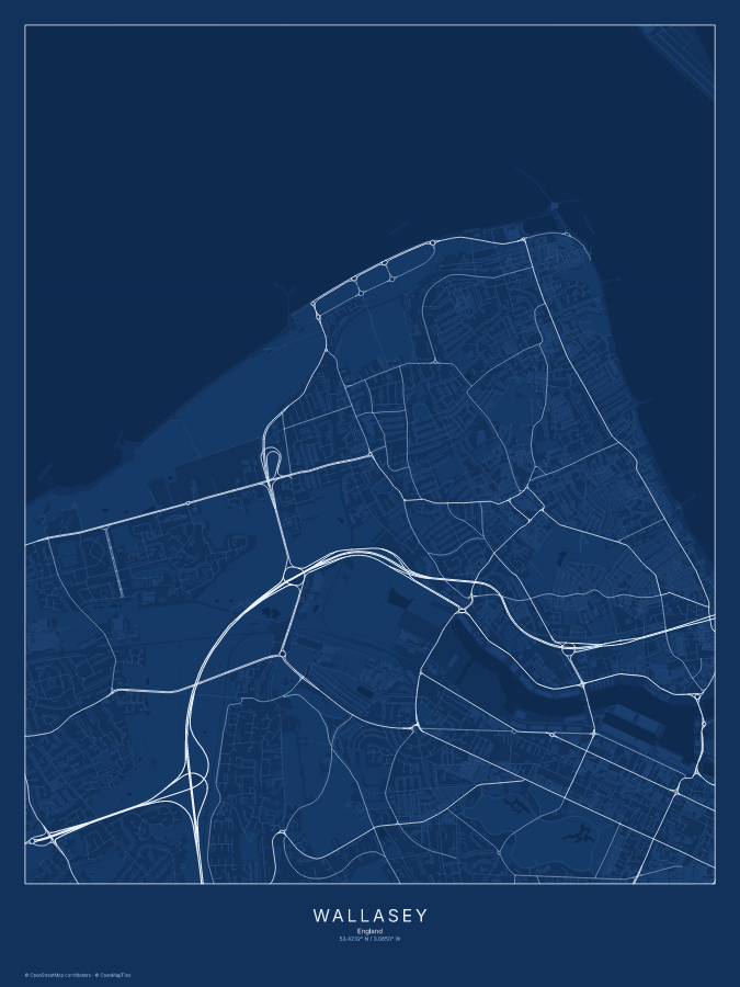 Wallasey map poster, blueprint style