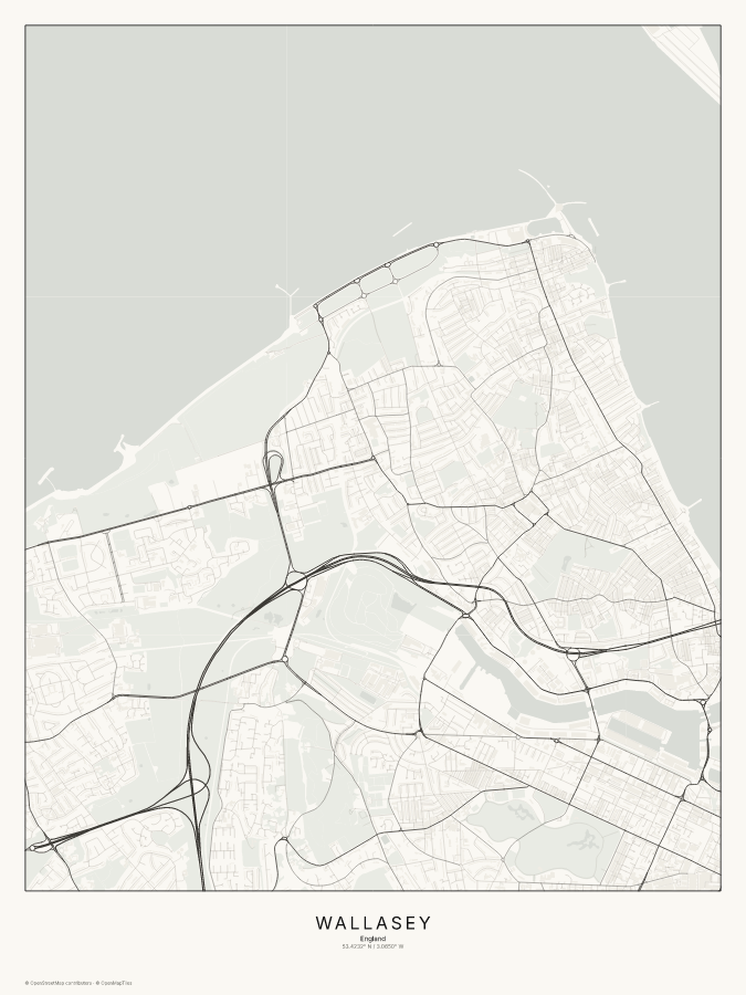 Wallasey map poster, classic style