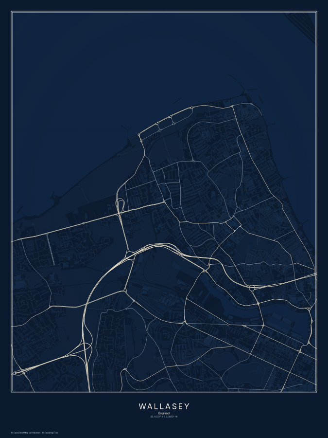 Wallasey map poster, midnight style