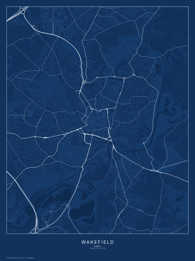 Wakefield map poster, blueprint style
