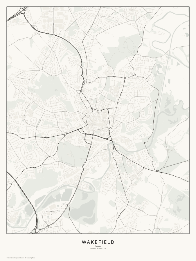 Wakefield map poster, classic style