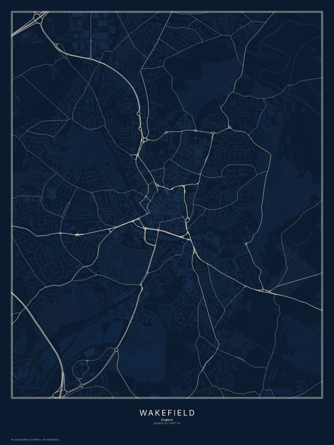 Wakefield map poster, midnight style