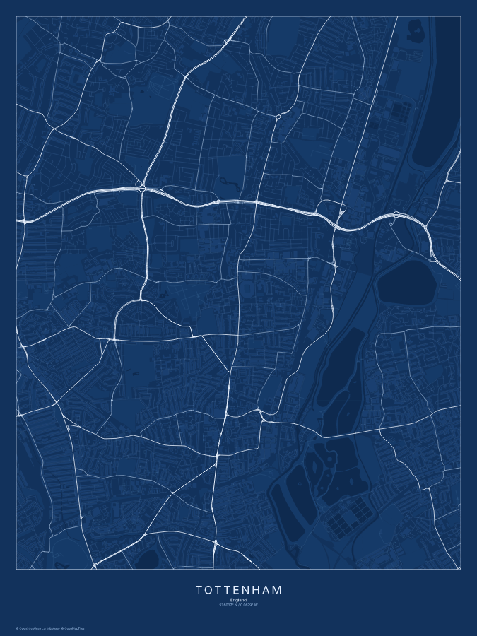 Tottenham map poster, blueprint style