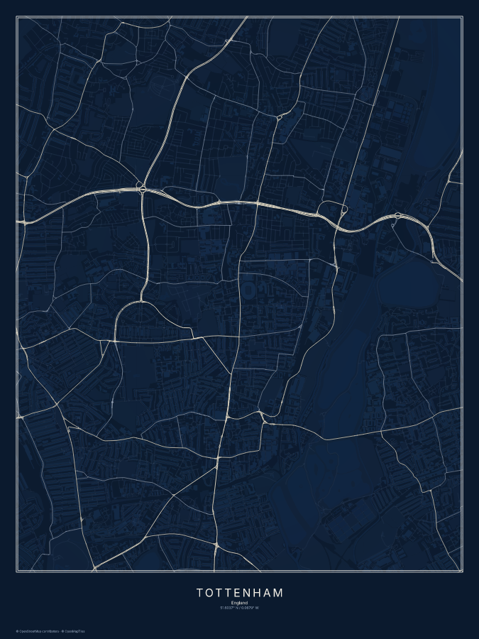 Tottenham map poster, midnight style