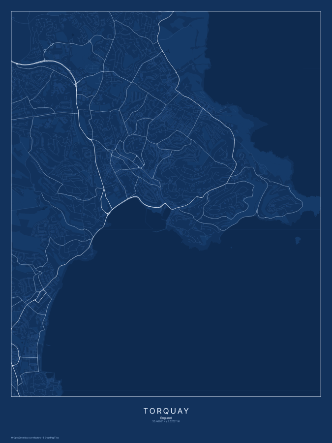 Torquay map poster, blueprint style