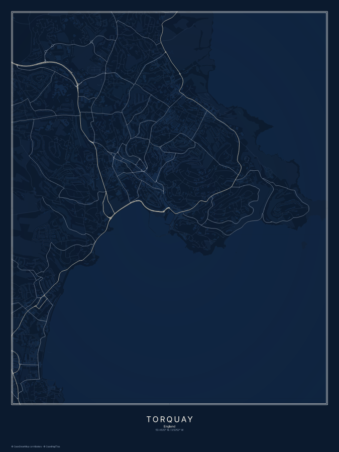 Torquay map poster, midnight style
