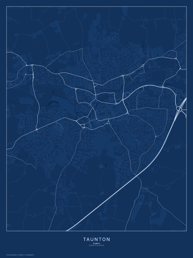 Taunton map poster, blueprint style