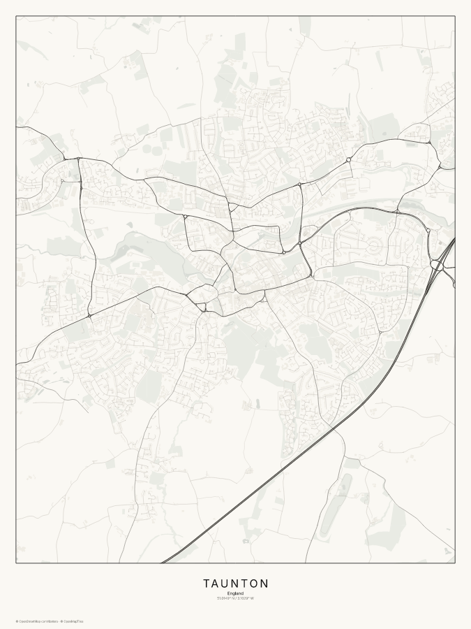 Taunton map poster, classic style