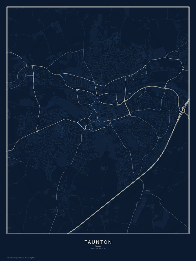 Taunton map poster, midnight style