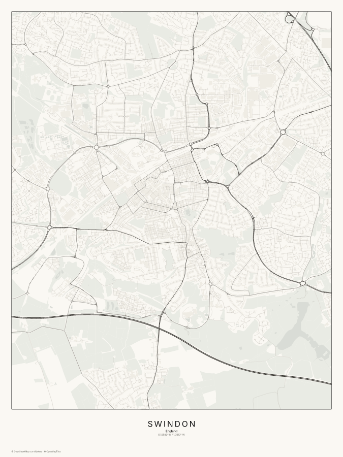 Swindon map poster, classic style