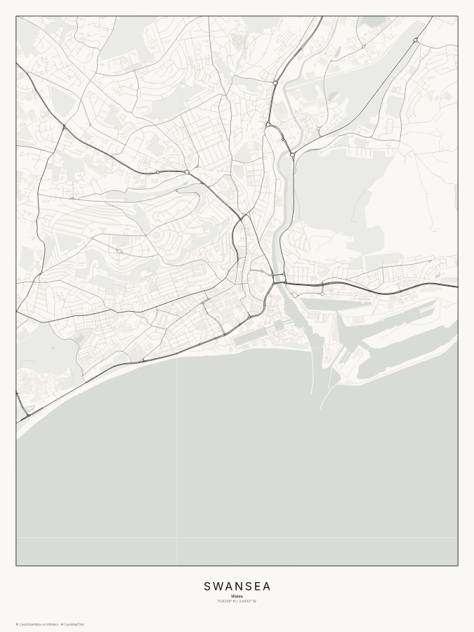 Swansea map poster, classic style