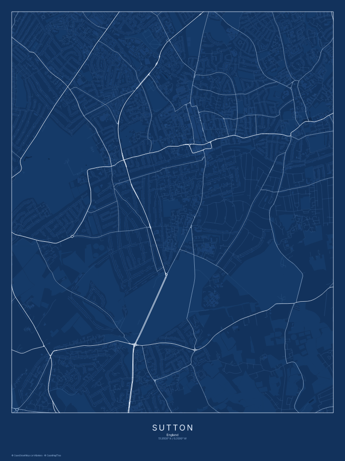 Sutton map poster, blueprint style