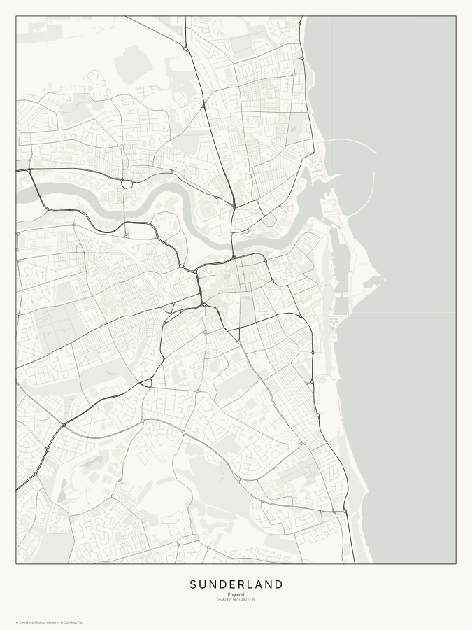 Sunderland map poster, classic style