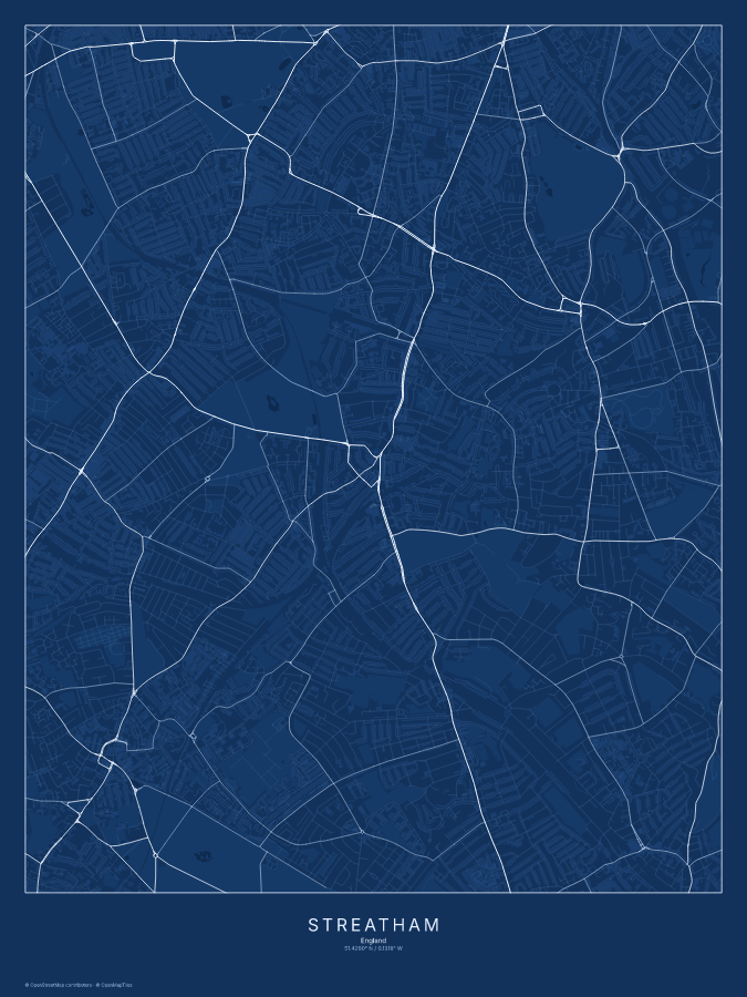 Streatham map poster, blueprint style