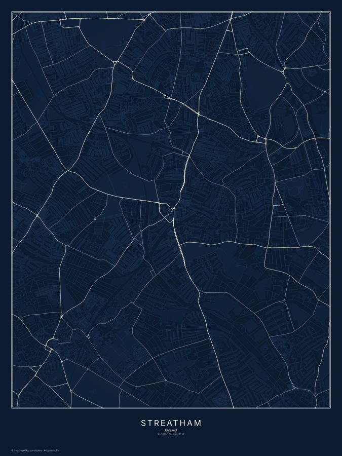 Streatham map poster, midnight style