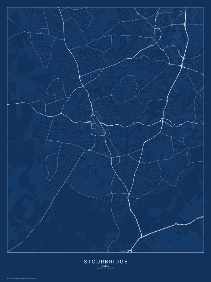 Stourbridge map poster, blueprint style