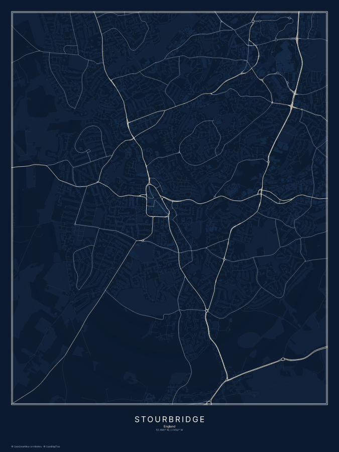 Stourbridge map poster, midnight style