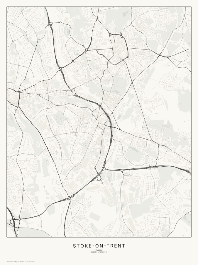 Stoke-on-Trent map poster, classic style