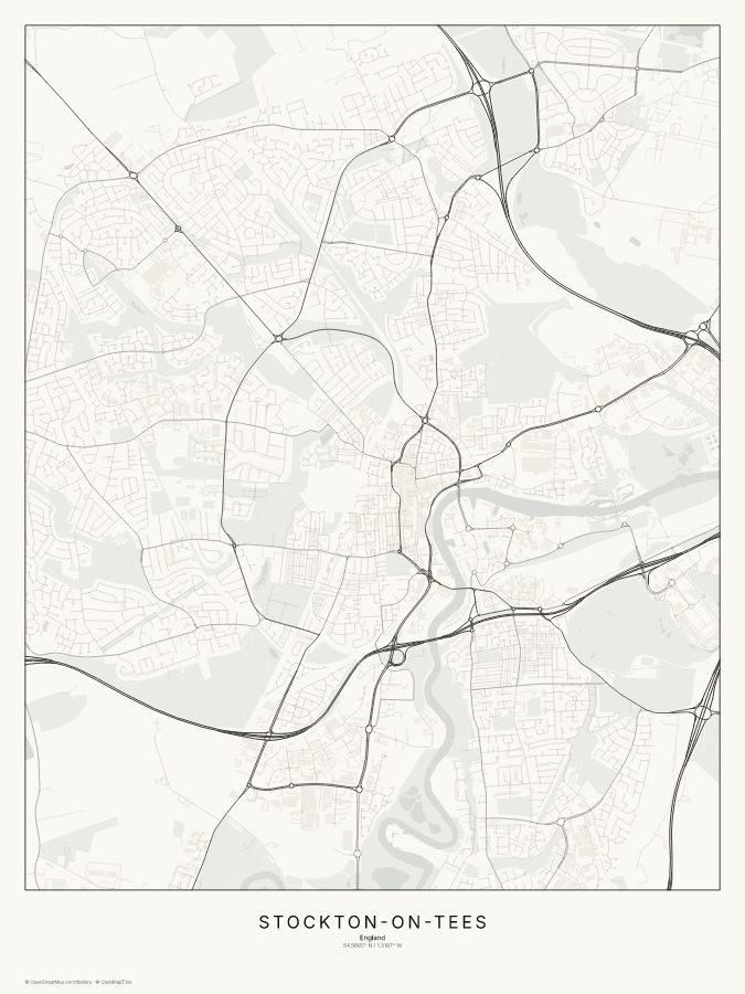 Stockton-on-Tees map poster, classic style