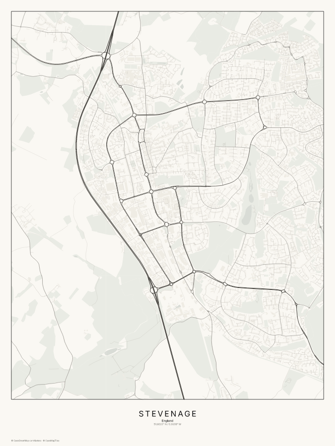 Stevenage map poster, classic style