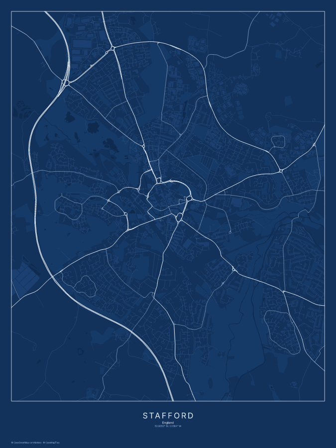Stafford map poster, blueprint style