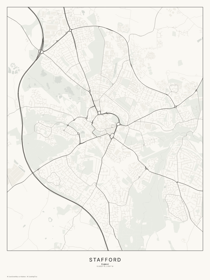 Stafford map poster, classic style
