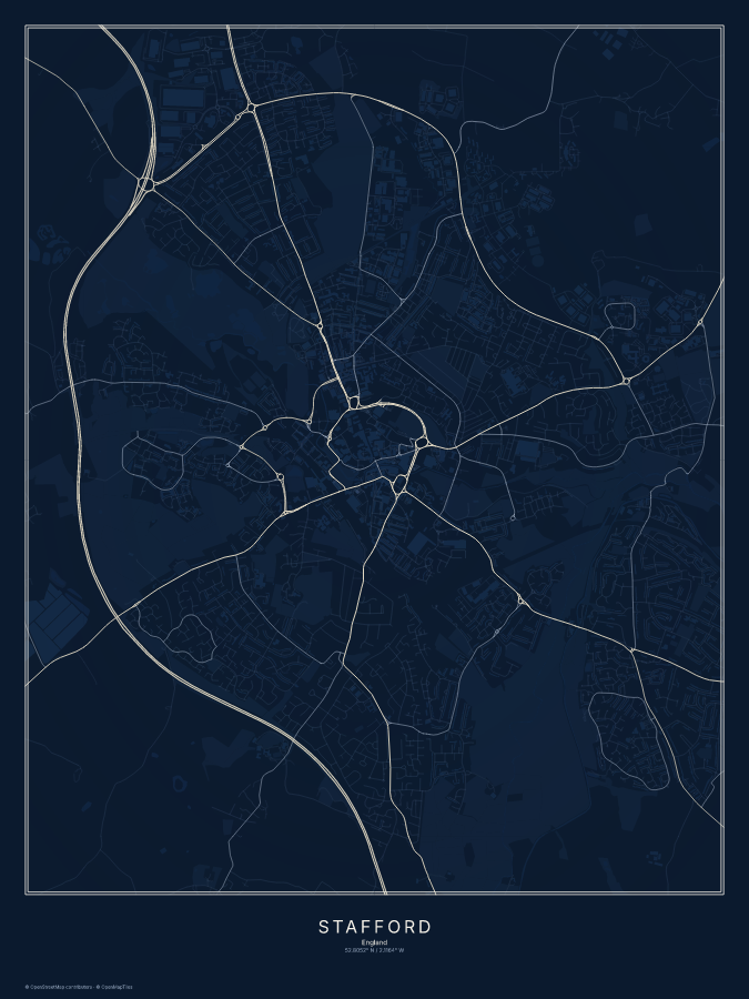 Stafford map poster, midnight style