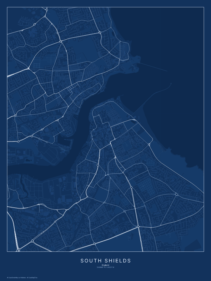 South Shields map poster, blueprint style