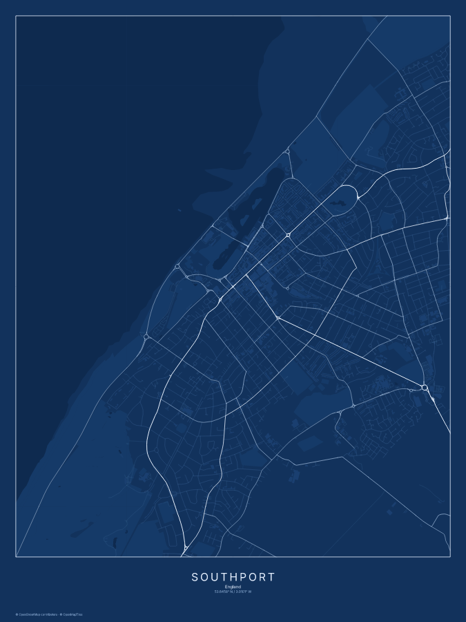 Southport map poster, blueprint style
