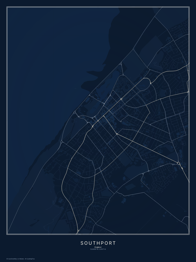 Southport map poster, midnight style