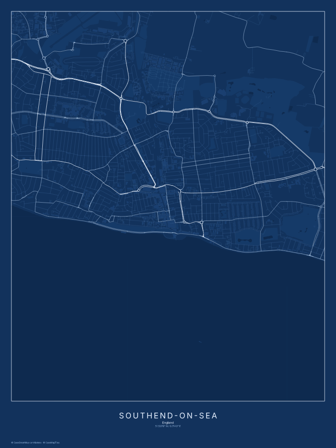 Southend-on-Sea map poster, blueprint style