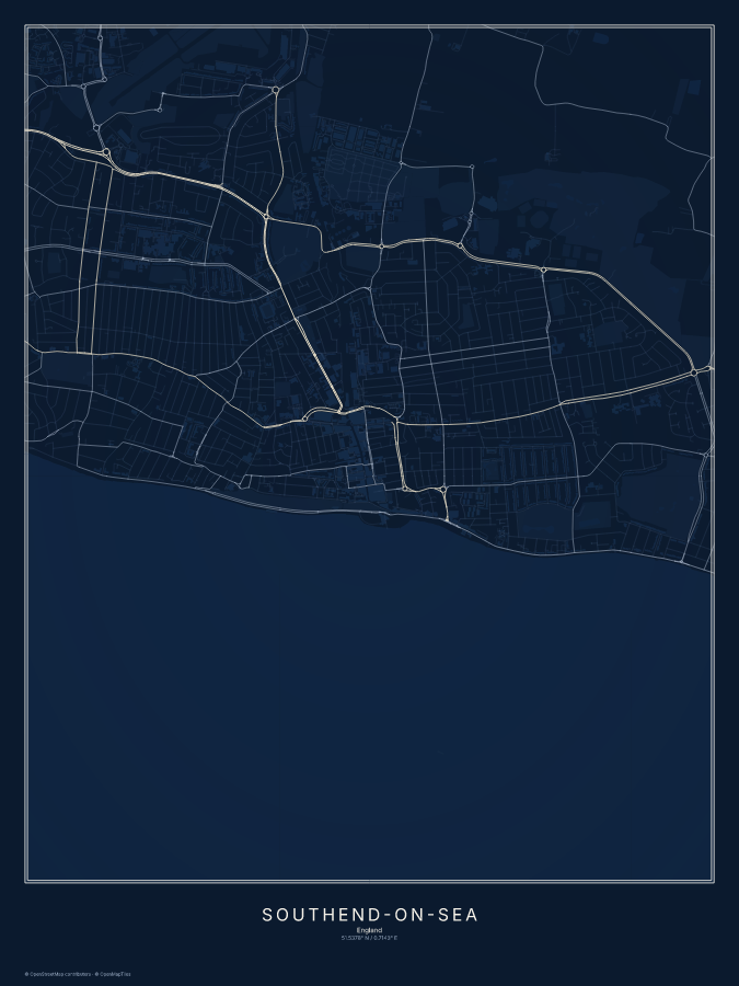 Southend-on-Sea map poster, midnight style