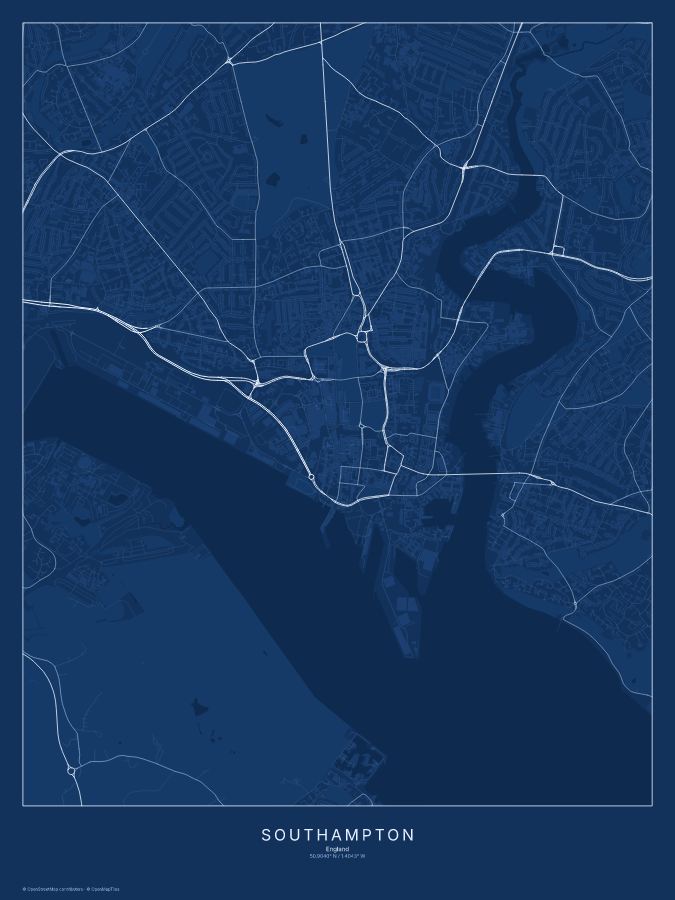 Southampton map poster, blueprint style