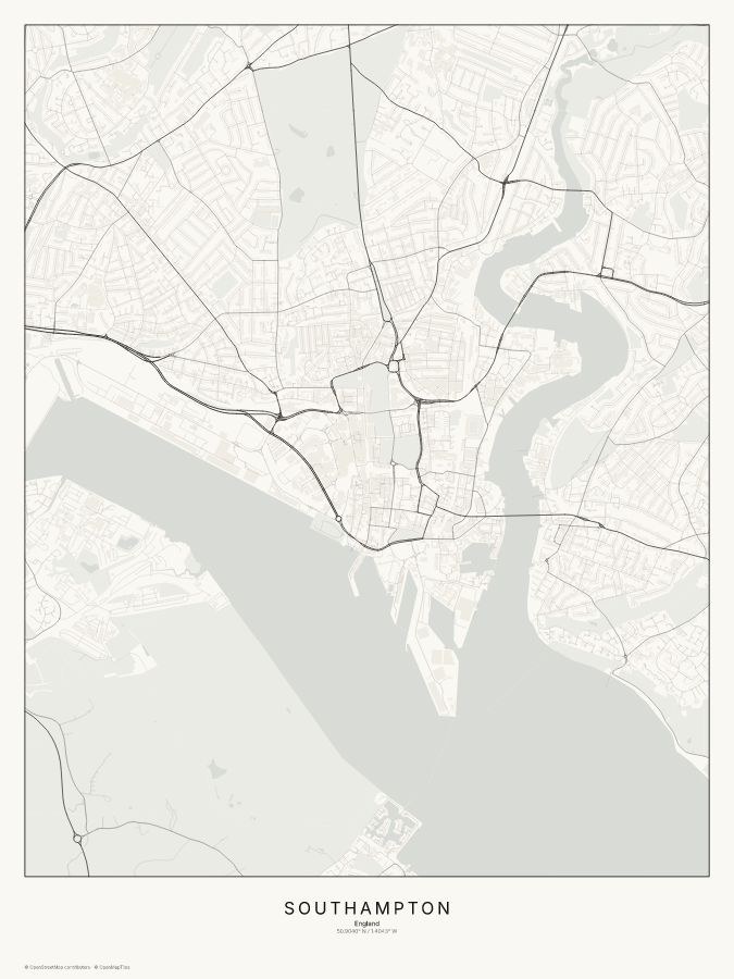 Southampton map poster, classic style