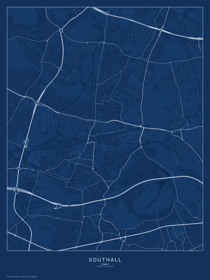 Southall map poster, blueprint style