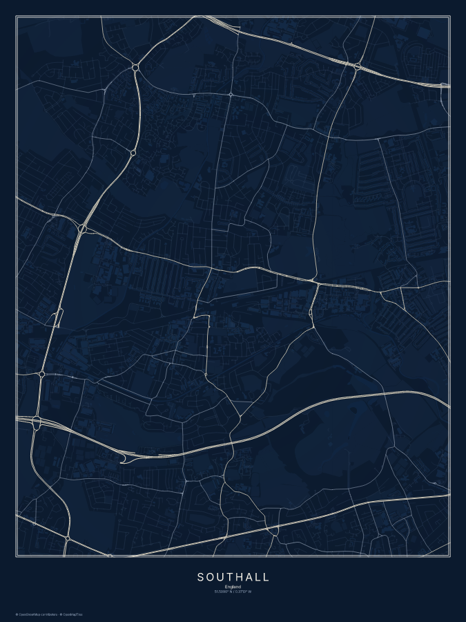 Southall map poster, midnight style