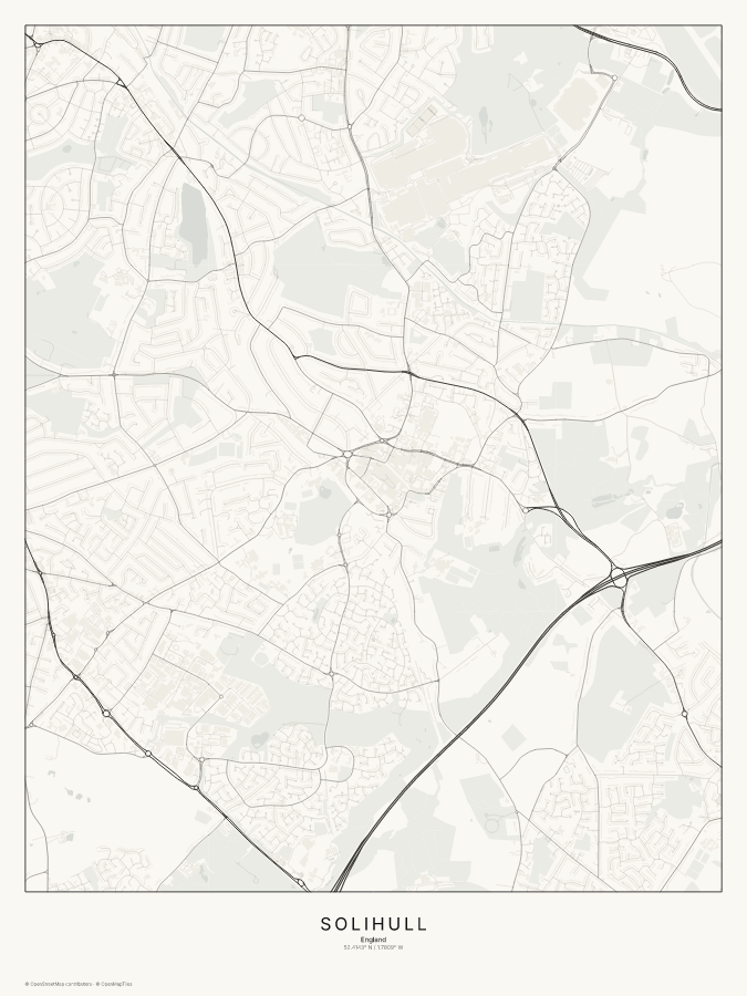 Solihull map poster, classic style