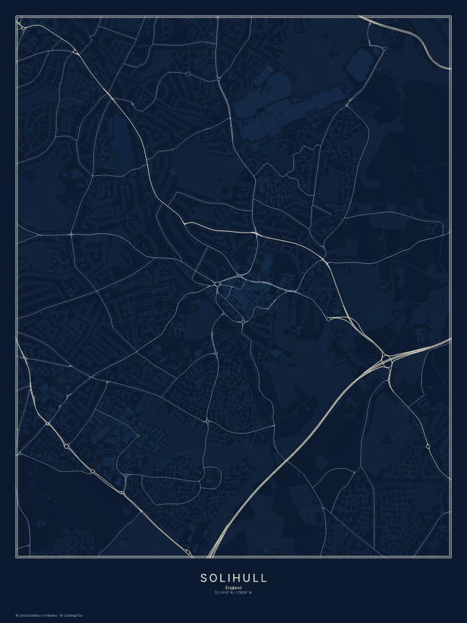 Solihull map poster, midnight style