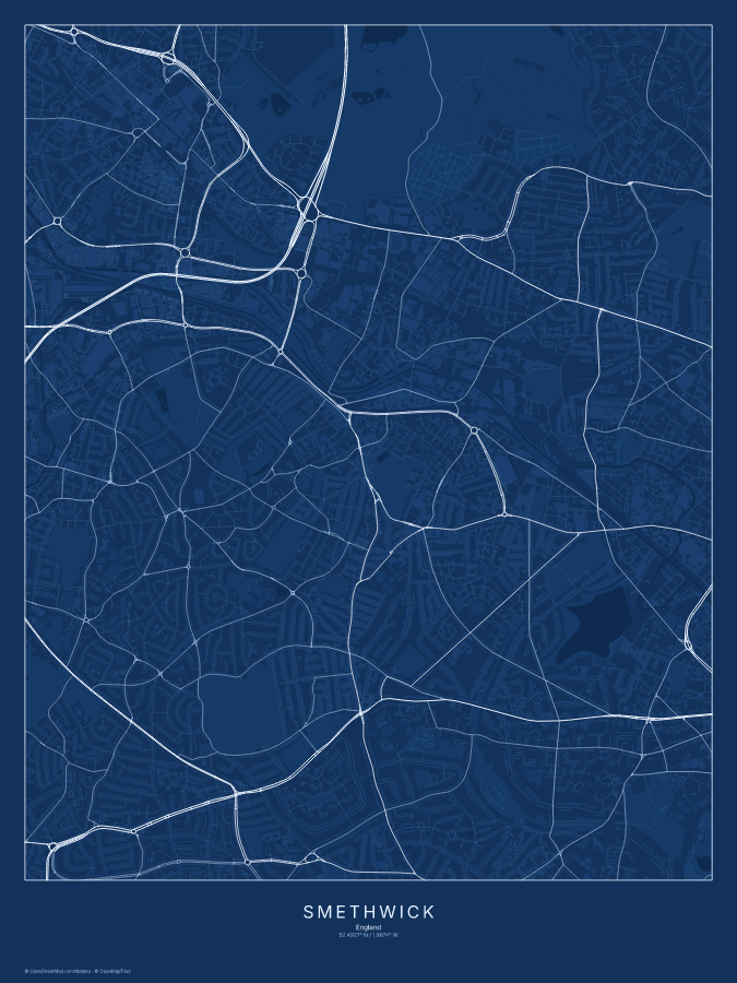 Smethwick map poster, blueprint style