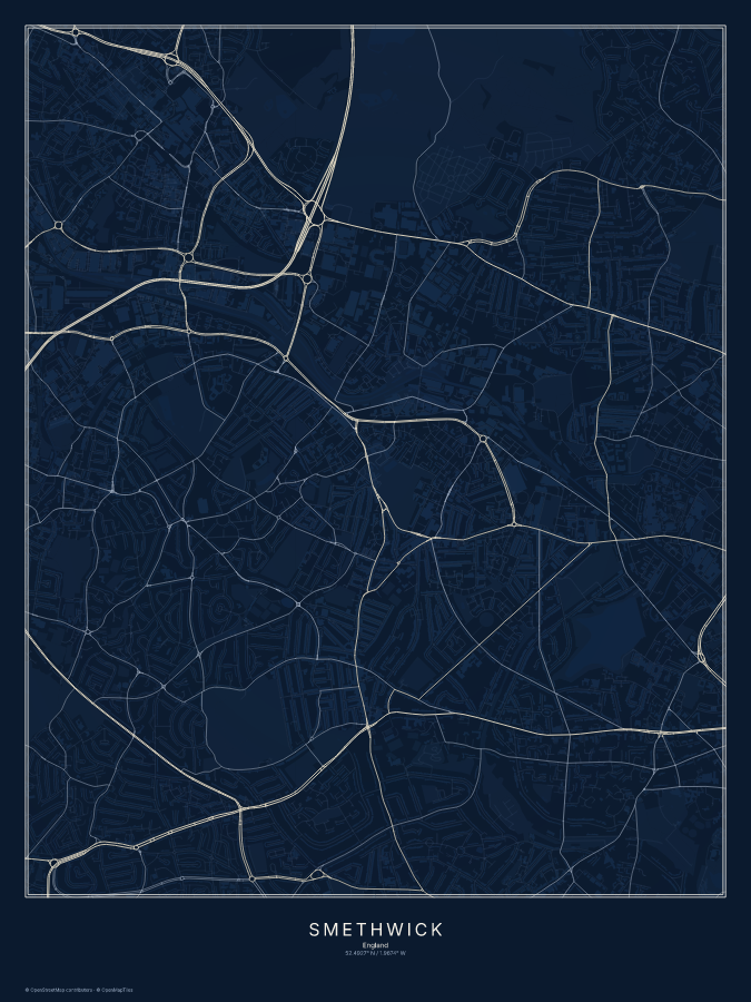 Smethwick map poster, midnight style