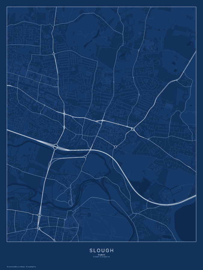 Slough map poster, blueprint style