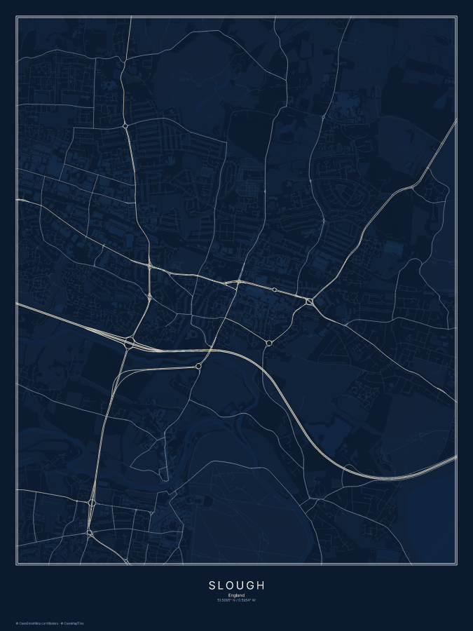 Slough map poster, midnight style