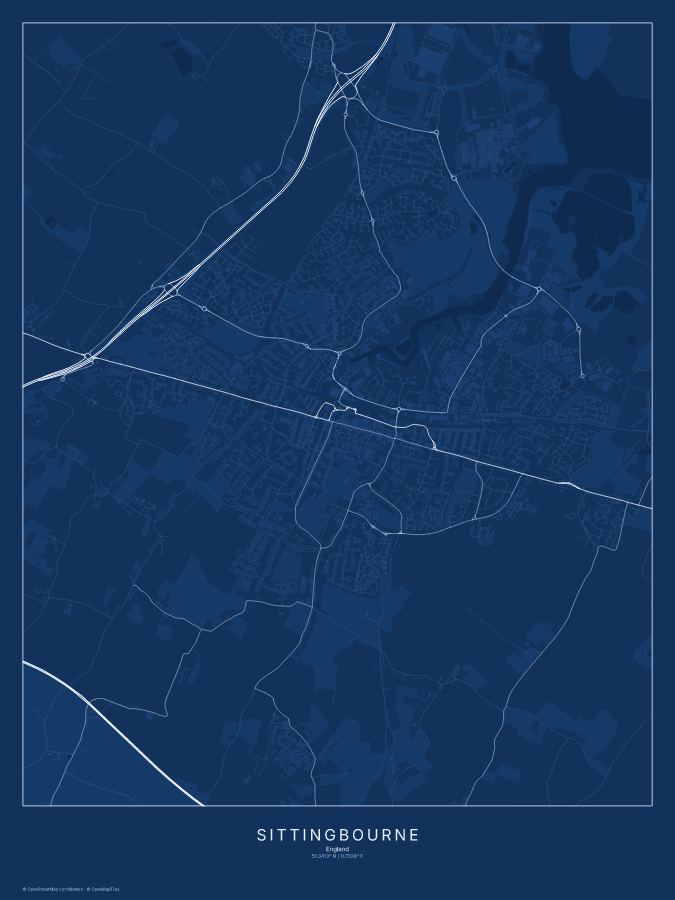 Sittingbourne map poster, blueprint style