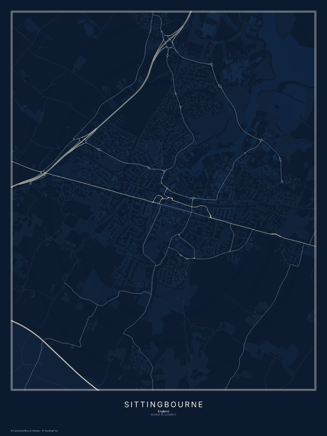 Sittingbourne map poster, midnight style