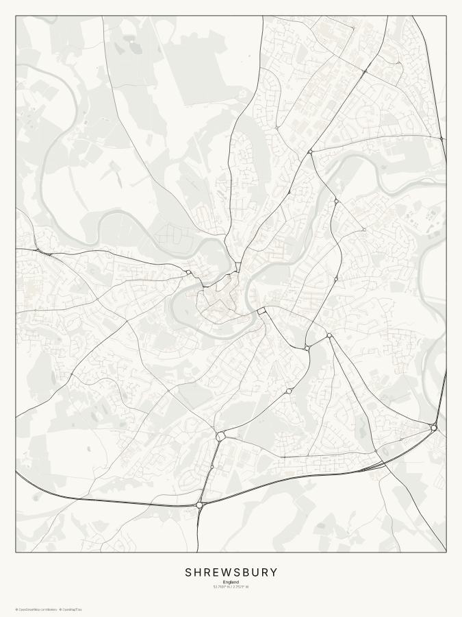 Shrewsbury map poster, classic style