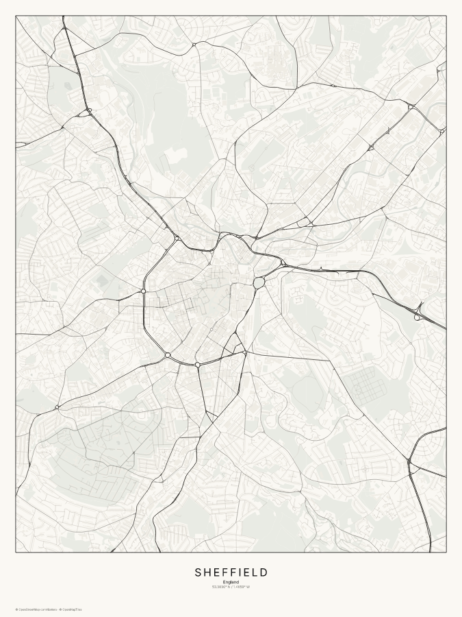 Sheffield map poster, classic style