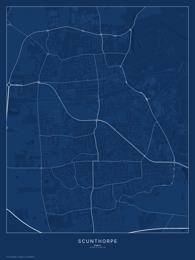 Scunthorpe map poster, blueprint style